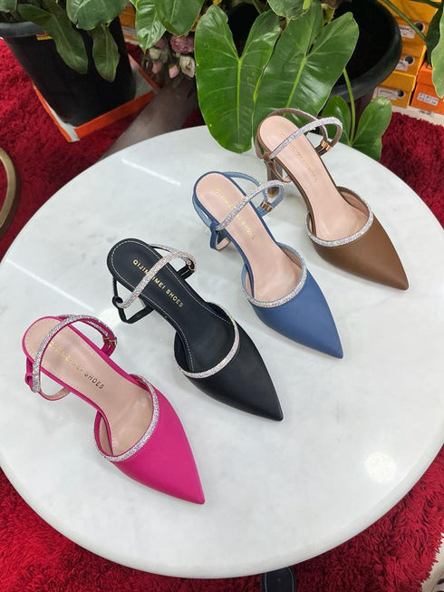 Closed Pointy Toe Adjustable Ankle Strap Heels